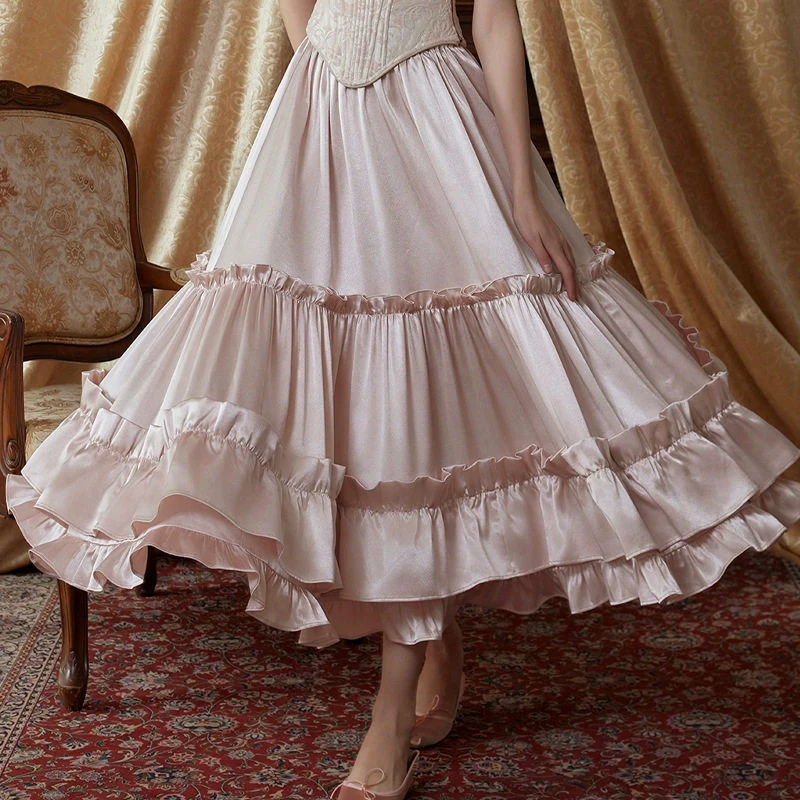 Vintage Pink Women Skirt Luxury Designer Runway Style, High Quality European Trendy Chic Elegant Skirts for Lady Formal Party