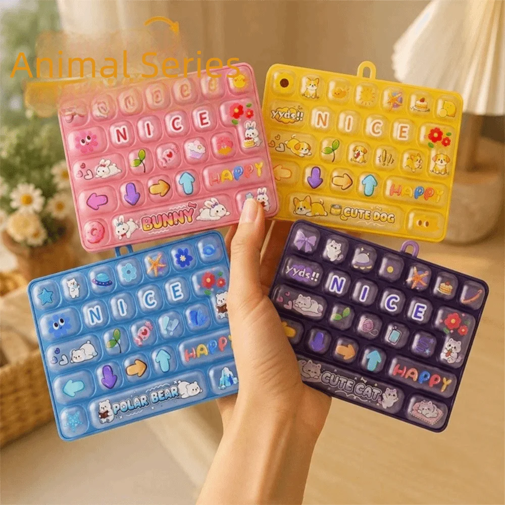 Animal Theme 26 Keys Keyboard Keychain Pressable Keys Plastic Mechanical Keyboard Clear Key Sounds Cartoon