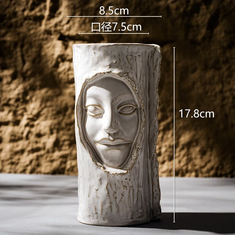 

Nordic art face ceramic vase ornaments, dry flower arrangements, creative living room, dining table, home decoration