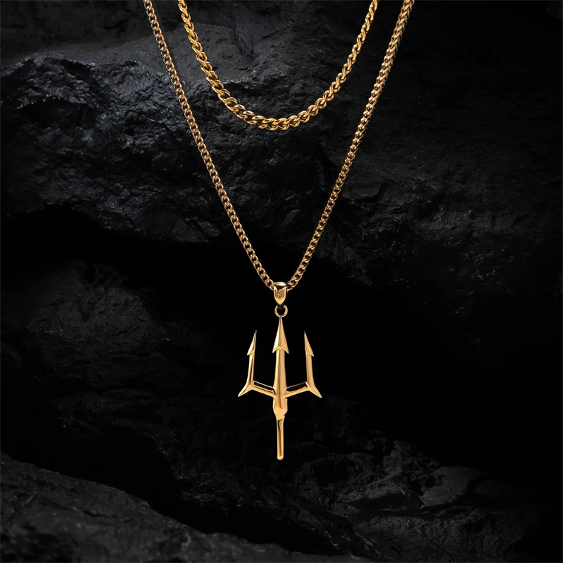 Classic Fashion Men's Trident Pendant Necklace Simple and High Quality Charm Silver Necklace Party Jewelry Gift