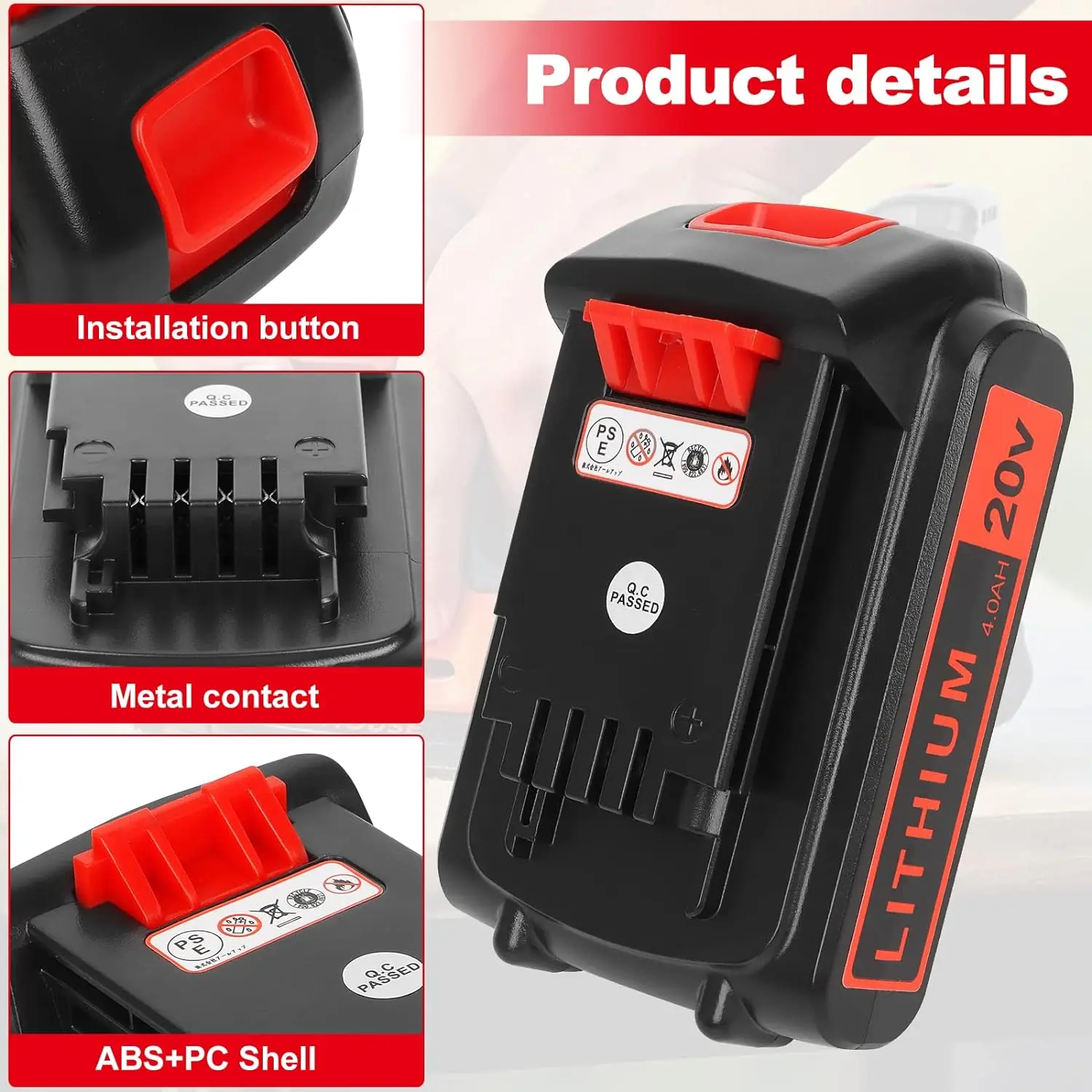 Battery 20v for Black+ Decker Lithium: Batteries 20 Volt Max 4.0 ah Replacement Compatible with Cordless Power Tools XR