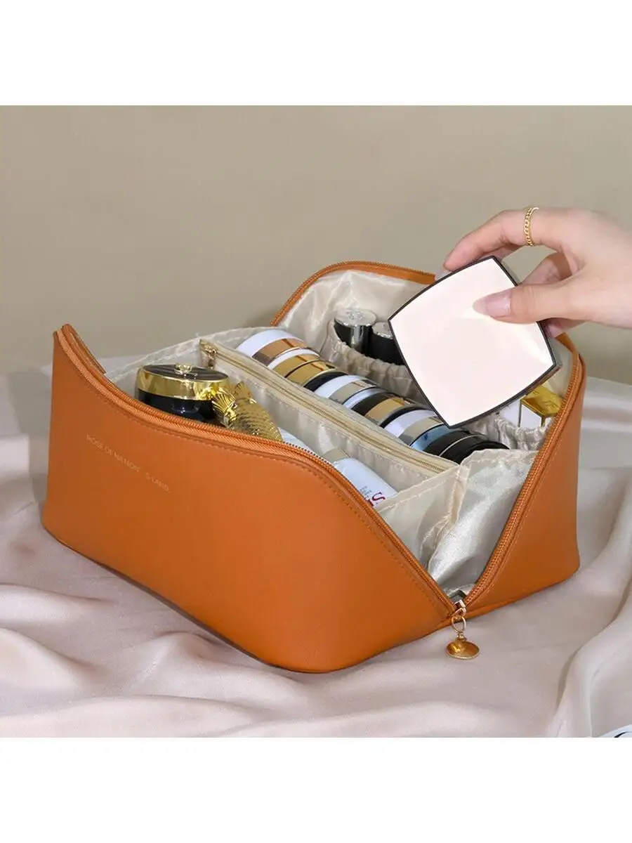 Cloud Pillow Cosmetic Bag,1Pc Beige Letter Graphic Zipper Design Makeup Bag Reusable Cosmetic Bag,Makeup Bag Makeup Pouch Skinca