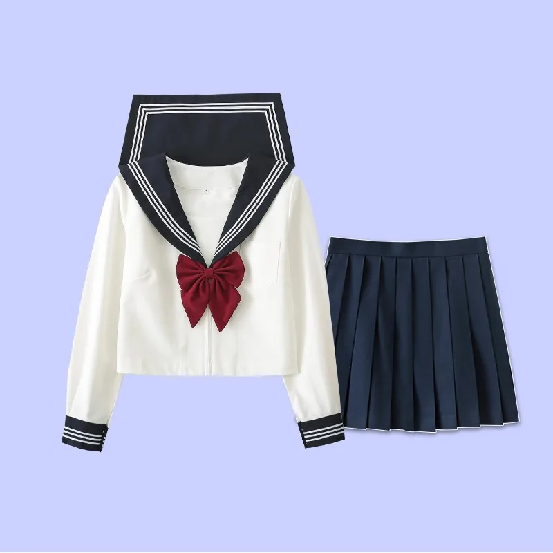 Heiße japanische Schuluniform für Mädchen, JK-Anzug, sexy Frühling und Herbst, rote Krawatte, weiß, drei grundlegende Matrosenuniform, Damen, langärmelig, 2026
