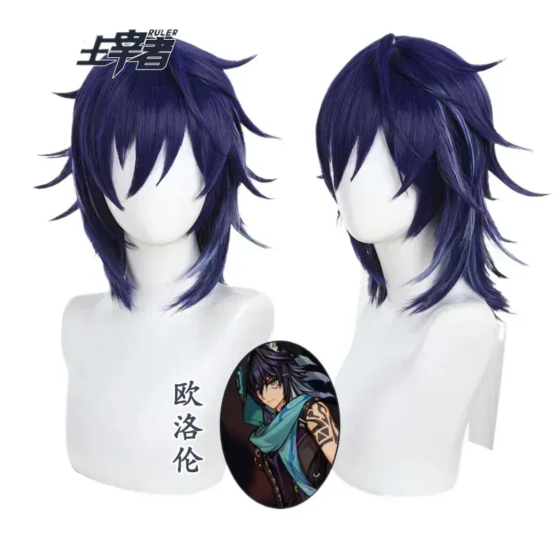 

Парик для косплея Genshin Impact Ororon, мужской 40 см, темно-синие длинные волосы Natlan Ororon, бесплатный парик для косплея, кепка на Хэллоуин