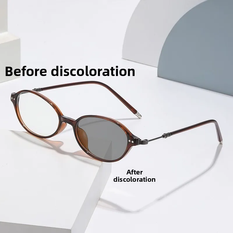 Photochrome ovale Sonnenbrille für Damen und Herren, Retro-Übergangsbrille, UV400-Schutz, leichte Brille