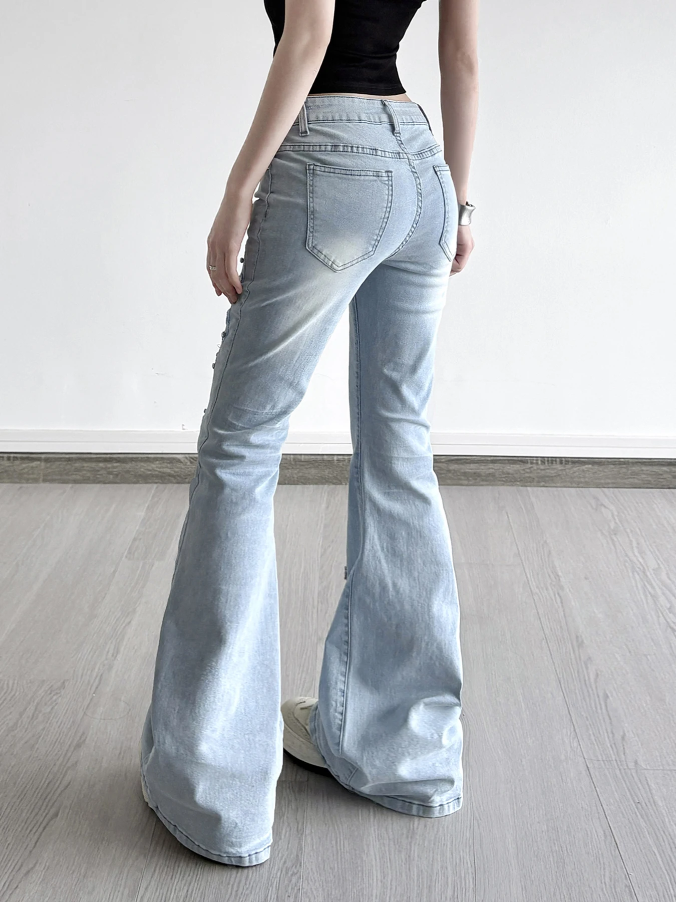 

Женские винтажные тонкие джинсы с вышивкой бабочки, повседневные расклешенные брюки с низкой талией, весна-осень 202, милая одежда, джинсовые брюки в стиле ретро