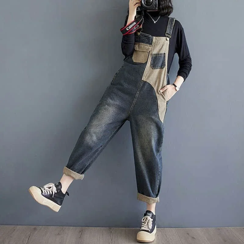 Monos vaqueros para mujer, pantalones cruzados de estilo coreano, mono Vintage, pantalones sueltos, monos de gran tamaño para mujer, ropa XT1606