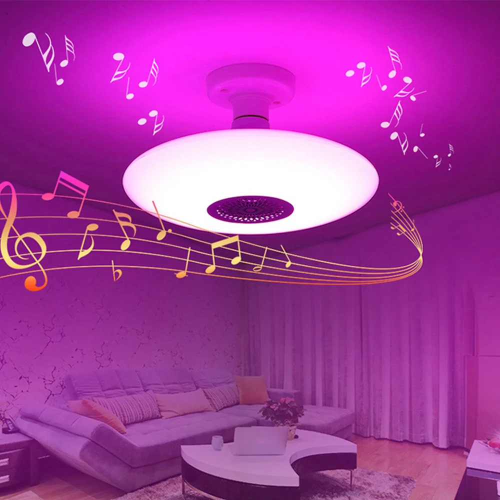 Smart Modern Ceiling Lighting Built-in Bluetooth Speaker E27 Music Ceiling Lamp Home Lighting with Remote Control for Home Decor