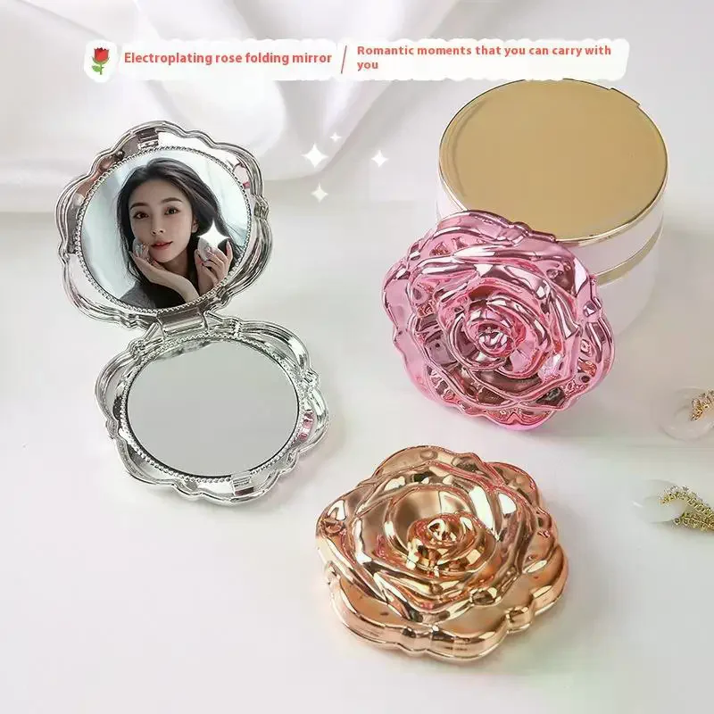 1 個ポータブルミニミラーレトロローズフラワー小さなポケット化粧鏡両面ハンドミラーコンパクト化粧品美容ツール
