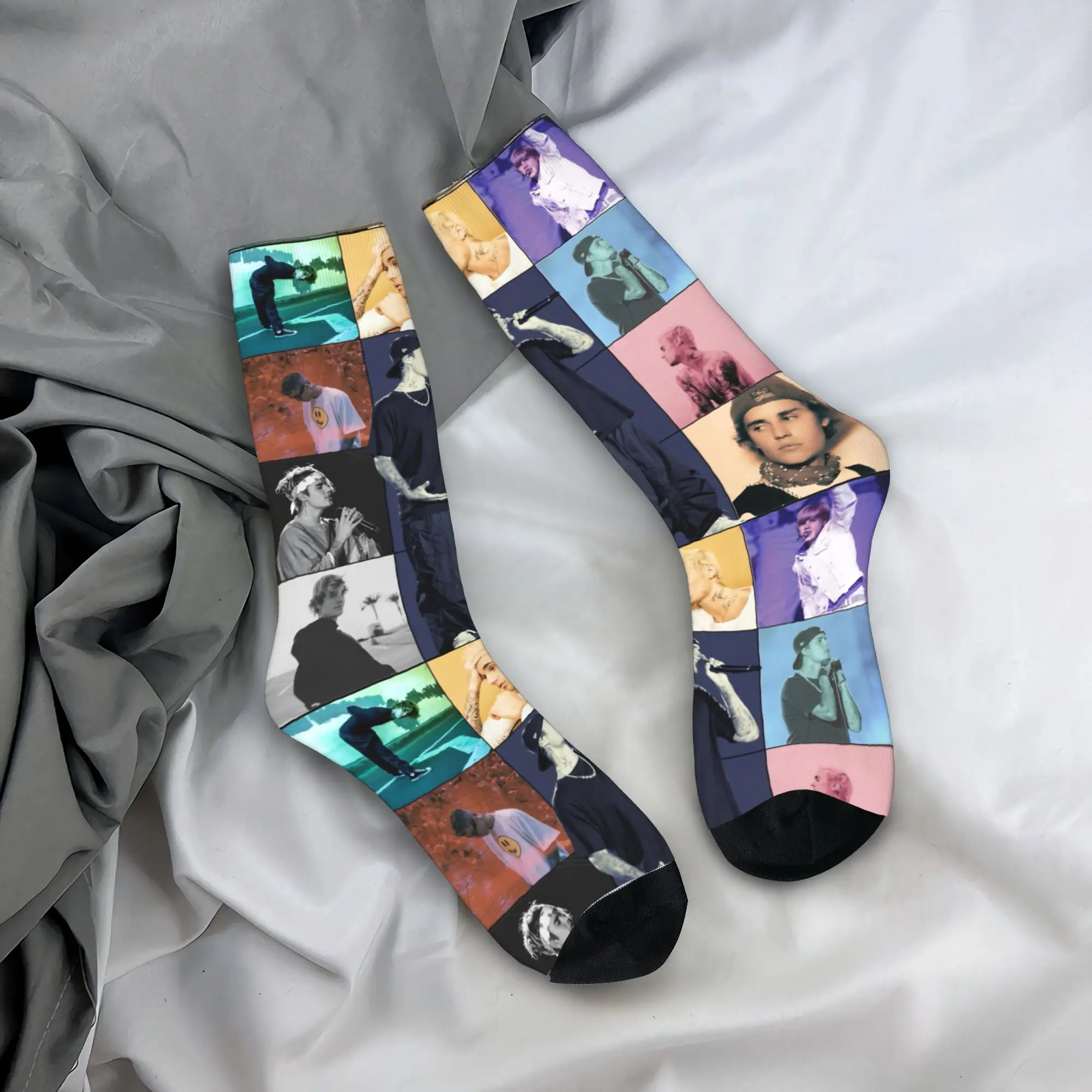 

Justin Bieber Hiphop Singer Socks Retro Stockings Women Men Soft Cycling Socks Winter Graphic Anti Sweat Socks