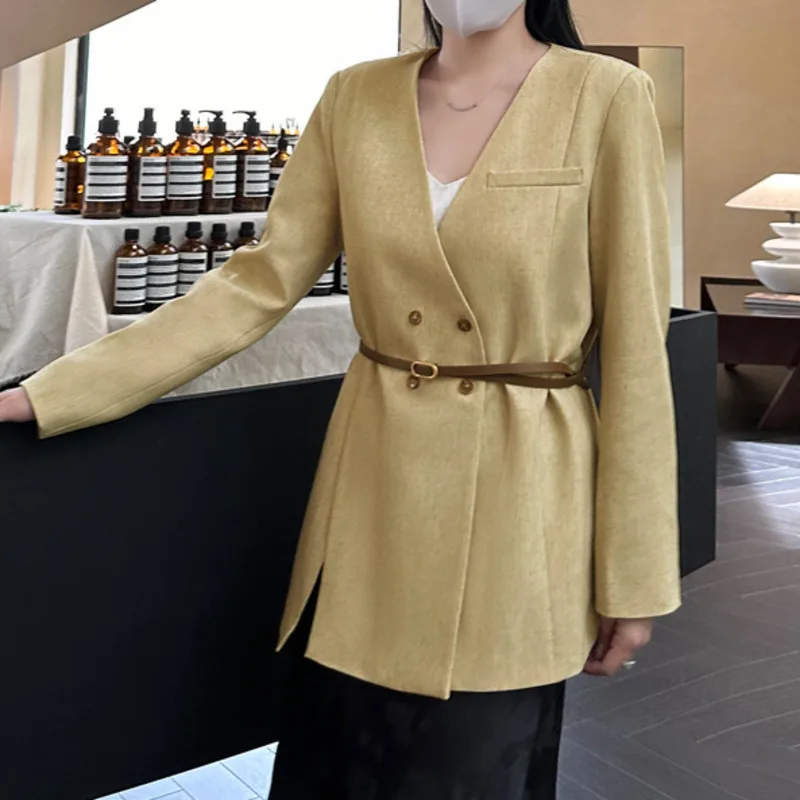 EAEOVNI Cappotto blazer con scollo a V moda per donna Office Lady Doppio bottone manica lunga Office Lady Jacket 2025 Nuovi vestiti 1A1159