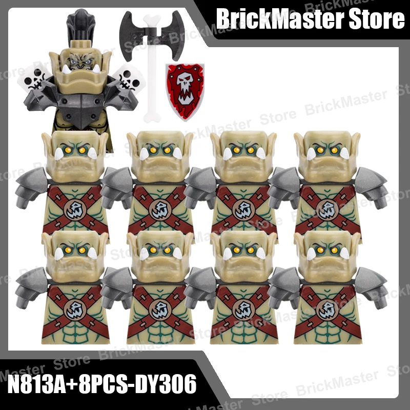 BRICKPANDA Mittelalterliche Militär-Ork-Soldat-Figur, Wolf, Bausteine, Monster, Krieger, Skelett, zusammengebaute Armee, Schloss, Schild, Ziegel, Spielzeug, Geschenke 5