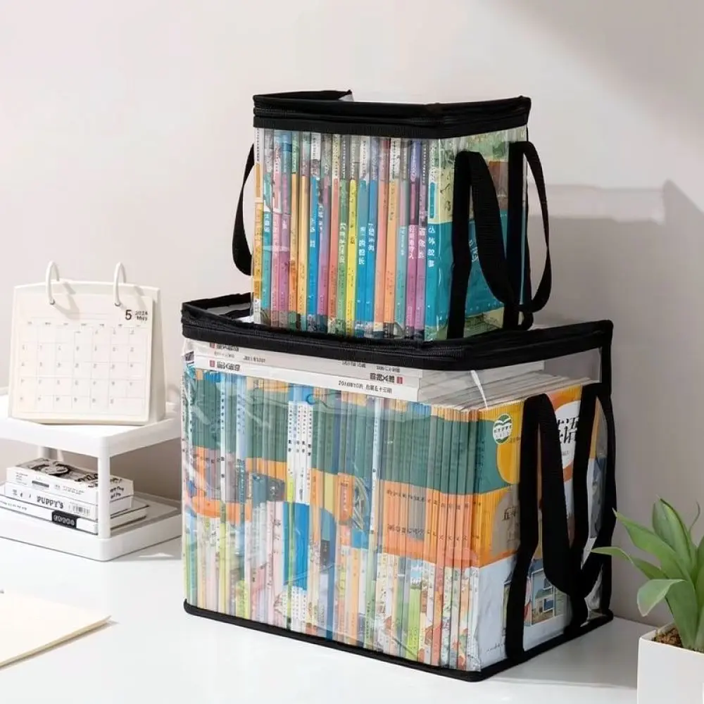 Visible Book Storage Case Large Capacity Foldable Container Dustproof Organizer For School Office Supplies