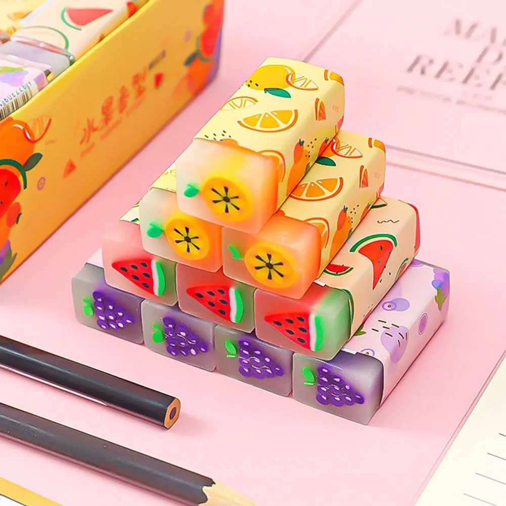 1PC Cute Fruit Pencil Eraser Creative Student Writing Drawing Rubber Pencil Eraser Novelty School Supplies Kawaii Stationery