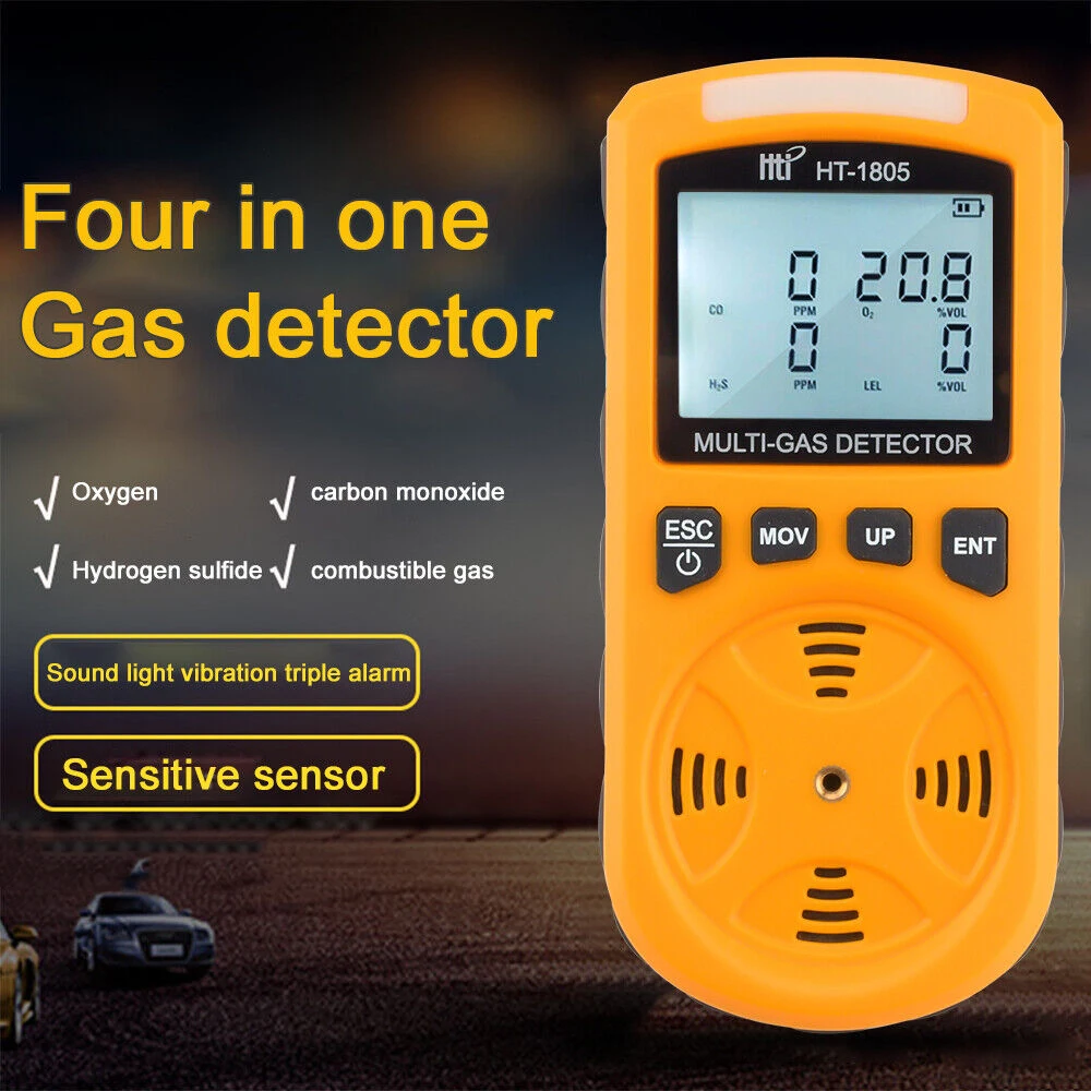 HTI HT-1805 4 in 1 Gas Analyzer Detector Portable O2 CO H2S LEL Tester Toxic And Harmful Gas Concentration Detection