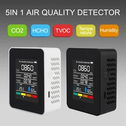 5 In 1 Rechargeable LCD Carbon Dioxide Detector Digital Air Quality Monitor Monitor Tester CO2 HCHO TVOC Temperature Humidity