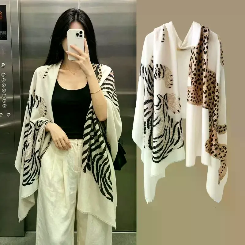 Leopard Print Shawl Women's Lightweight: Air Conditioned Room Scarf Shoulder Protection Silk Fashionable Spring