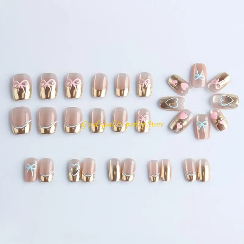 M4YA 30 Stück glitzernde Katzenaugen-Kunstnägel, Goldakzent, Haltbarkeit, ABS-Nagelkunst