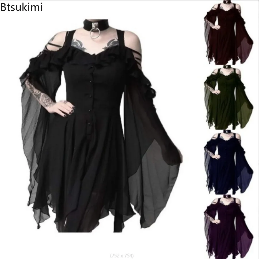 Frauen Sexy Halloween Kostüm Gothic Mädchen Mode Cosplay Kleid Einzigartige Unregelmäßige Saum Punk Kleid Mittelalterliche Renaissance Kleid S-5XL