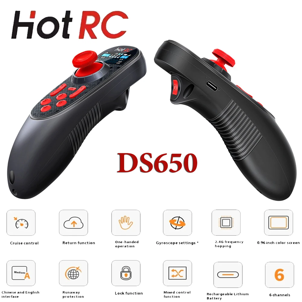 

HOTRC DS-650 6CH 2.4G Transmitter Remote Controller Radio System Color Screen F-06A Receiver for RC Car Boat Model Upgrade Parts