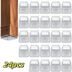 24pcs Square Furniture Table Leg Pads Hard Floor Protective Cover Thickened Wear-Resistant Silicone Chair Leg Floor Protectors