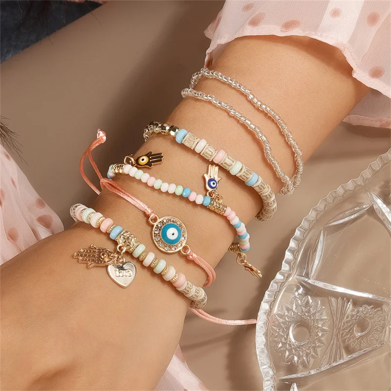 Aihua Bohemian Kristall türkisch glücklich blau Auge Armband Armreif für Frauen Gold Farbe Kette Armband Set Vintage Boho Schmuck Geschenke – Detail 16