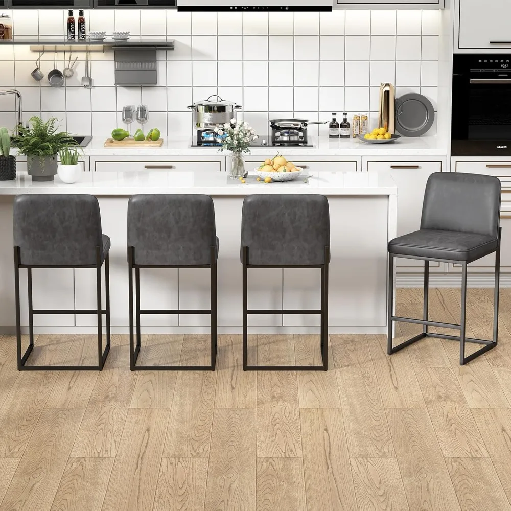 4-piece dining stool set, 25.6 inches with back and material legs, kitchen island with footrest, restaurant, bar, graphite gray