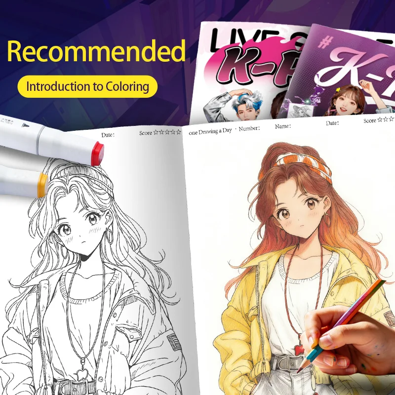 K-Pop Coloring Book for Girl Cute Idol Characters & Fashion Outfits |   Fun Coloring Activity for K-Pop Fans & Teens image 5