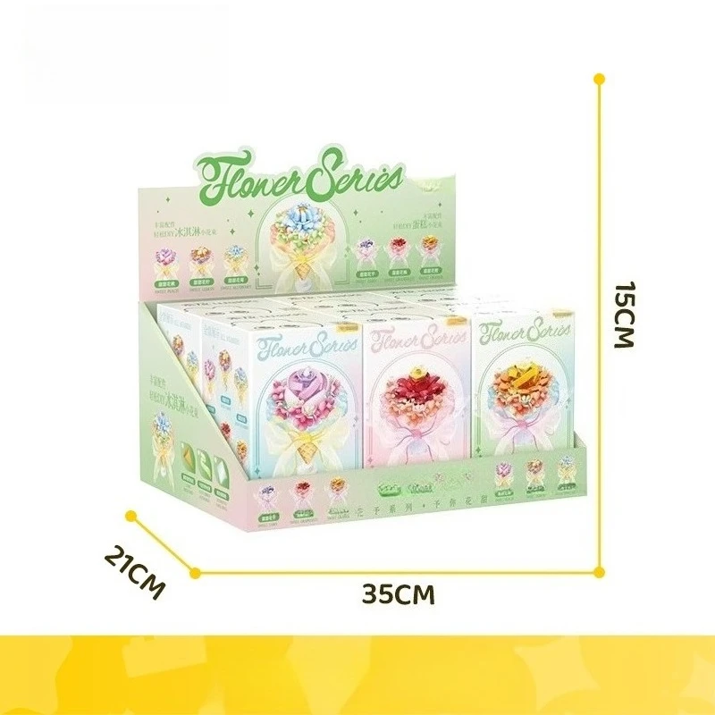 باقة مكعبات بناء حلوة من الزهور الأبدية مصنوعة يدويًا وحلي مجمعة يدويًا ألعاب عصرية نموذج هدية عيد ميلاد