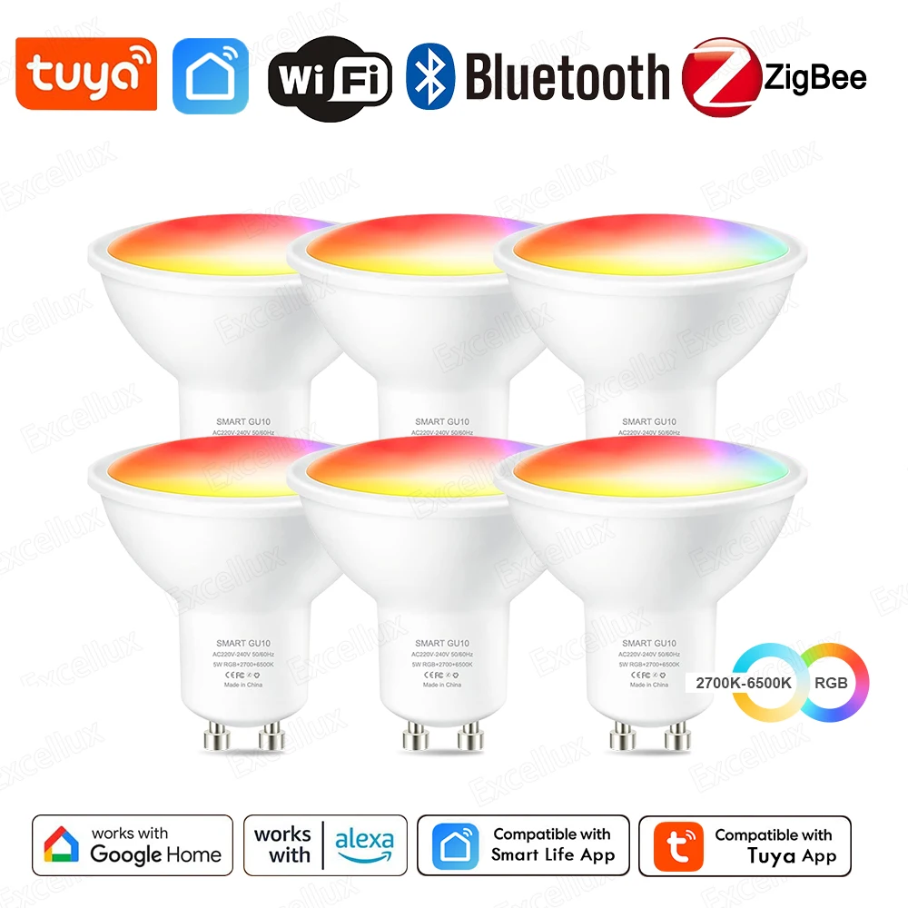 Светодиодные лампы Tuya GU10 Zigbee, с Wi-Fi, Bluetooth, RGB, C + W