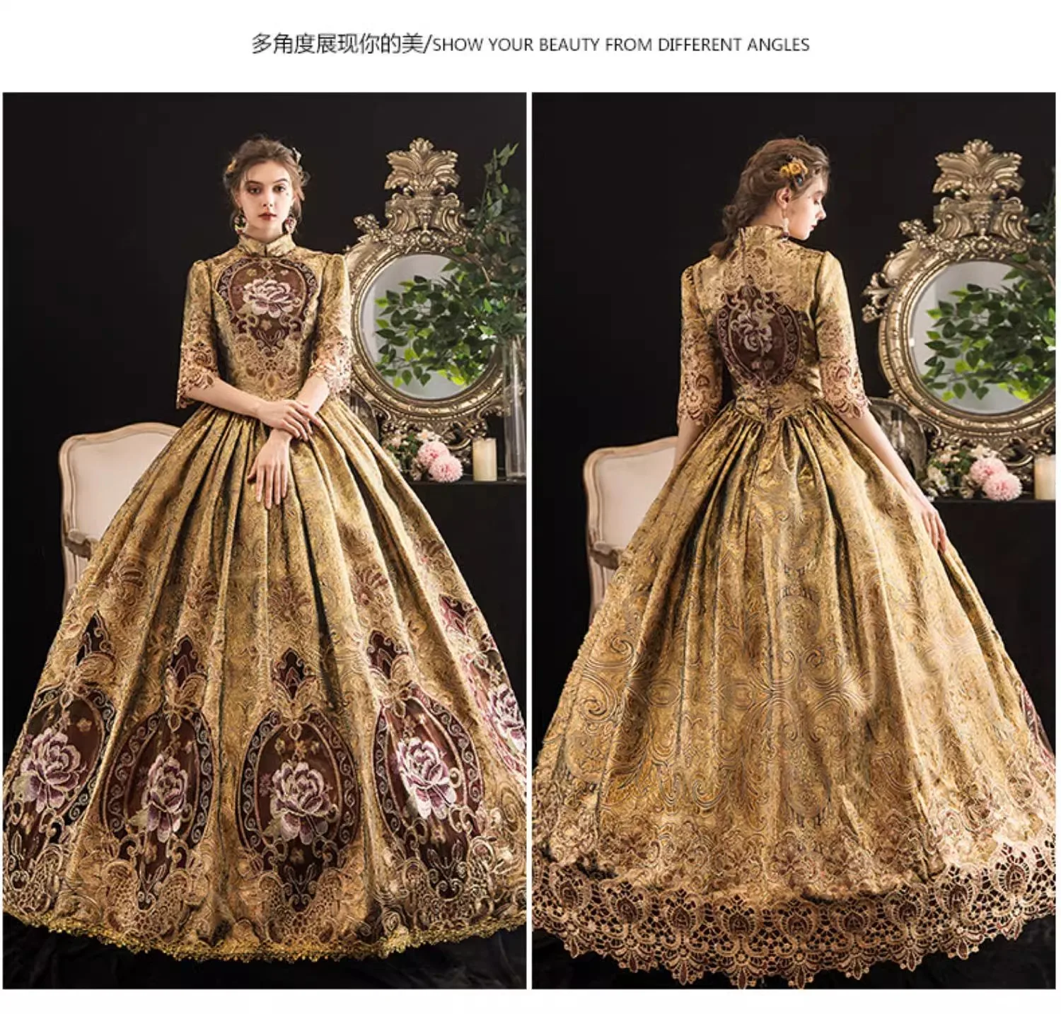 유화 코트 복고풍 연예인 드레스 화려한 공연 드레스 무대 Sissi Princess Mid-sleeved Annual Meeting Women 연주용드레스