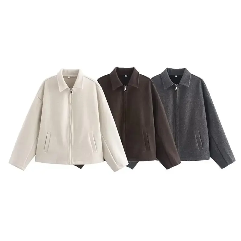 سترات نسائية بسيطة غير رسمية جوكر ملابس خارجية للشباب سترات خريفية معاطف نسائية جديدة 2025 أنيقة فضفاضة طية صدر السترة شارع دافئ #3