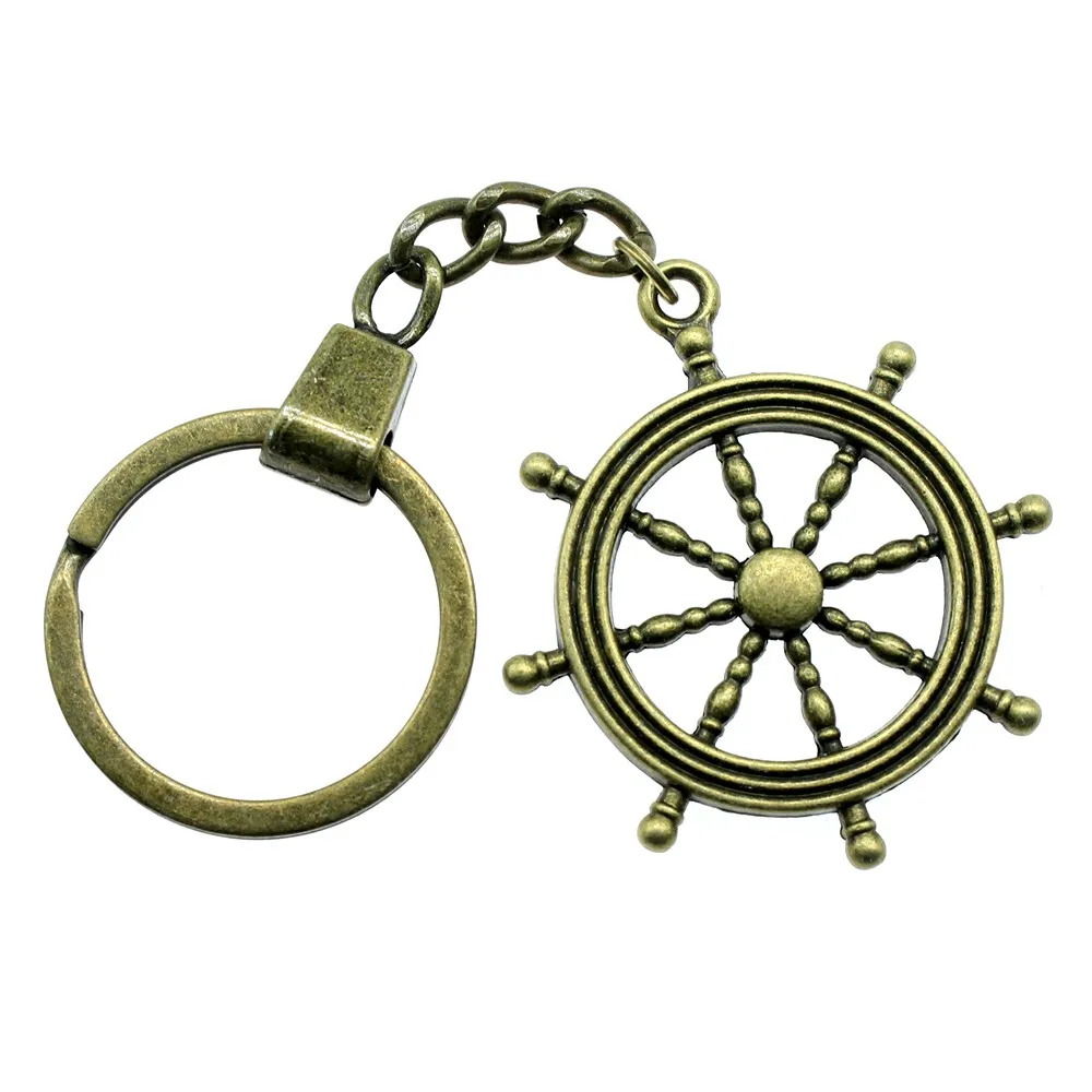 Fashion Antique Bronze Color 45x40mm Rudder Charms Pendants DIY Men Car Key Chain Ring Holder Keyring Jewelry Gift