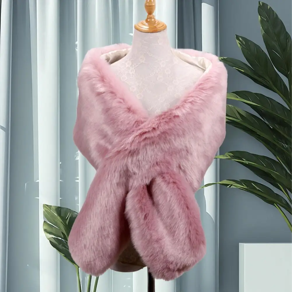 

Versatile Shawl Luxurious Imitation Fur Shawl for Women Solid Wrap Thickened Faux Fur Scarf Elegant Evening Dress Accessory