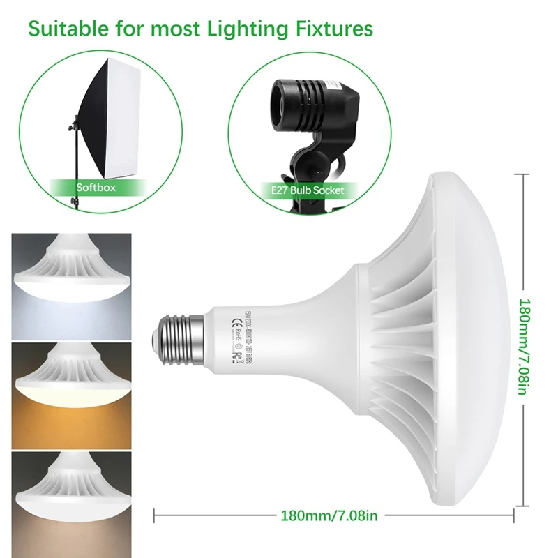 Best-150W LED ضوء لمبة التصوير المصباح الكهربي 2700K-6000K عكس الضوء الموفرة للطاقة E27 جبل للتصوير استوديو المنزل