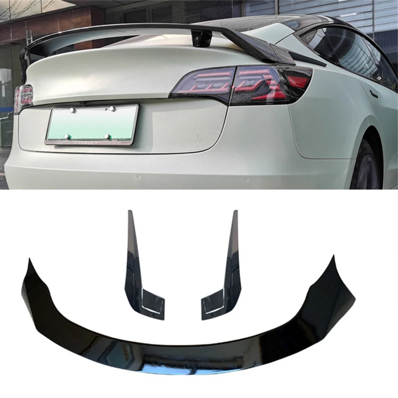 

For 3PCS Tesla Model 3 GT Spoiler Accessories Car Trunk Wing Tail Rear Lip ABS Material Black Refit Body Kit 2021 2022 Year