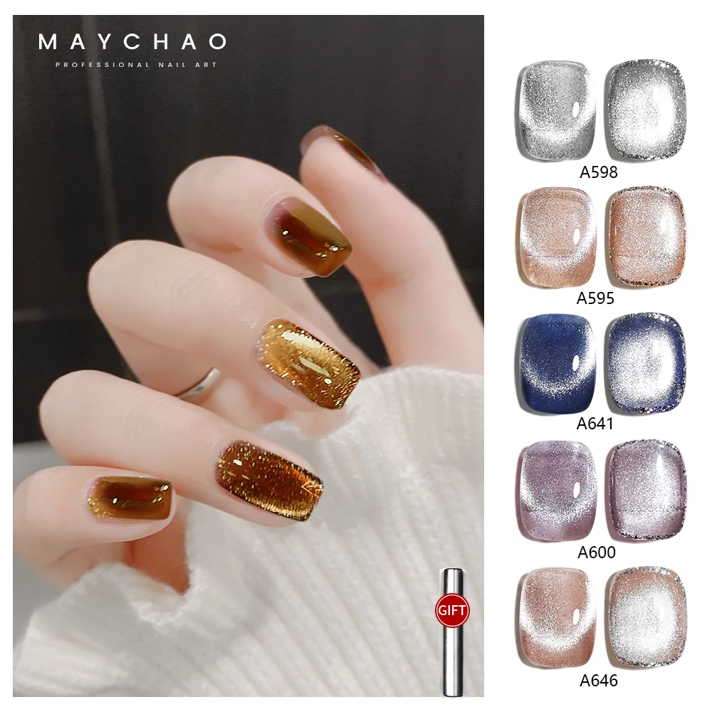 MAYCHAO 9D Cat Eye Gel Nail Polish Magnetic Shiny Glitter Semi Permanent Soak Off UV LED Gel Manicure For Nail Art Gel Varnish