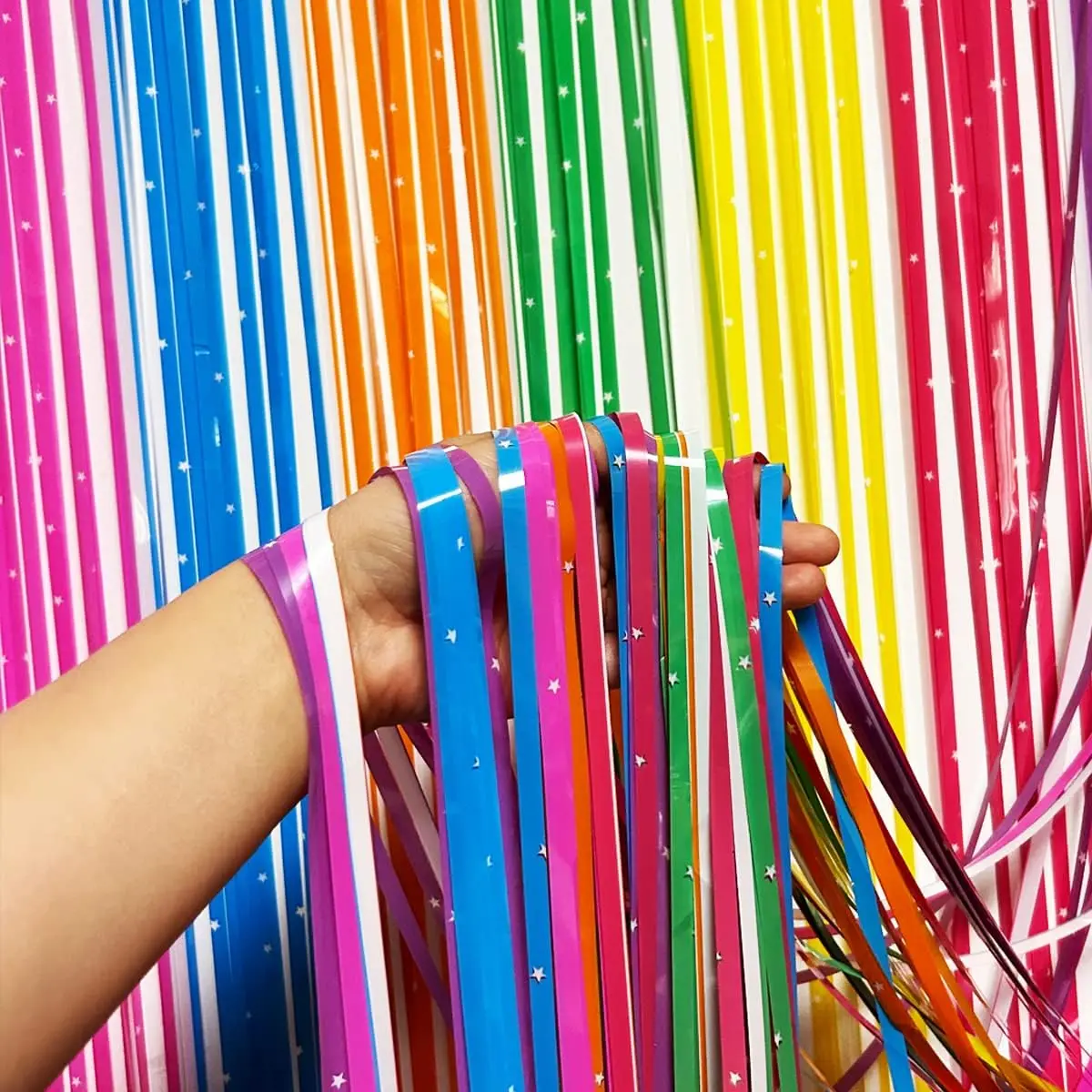 1 x 2,5 m bunter Folien-Fransen-Vorhang-Hintergrund für mexikanische Fiesta-Party, Fotokabinen-Hintergrund, Regenbogen-Geburtstagsthema, Party-Dekoration – Detail 6