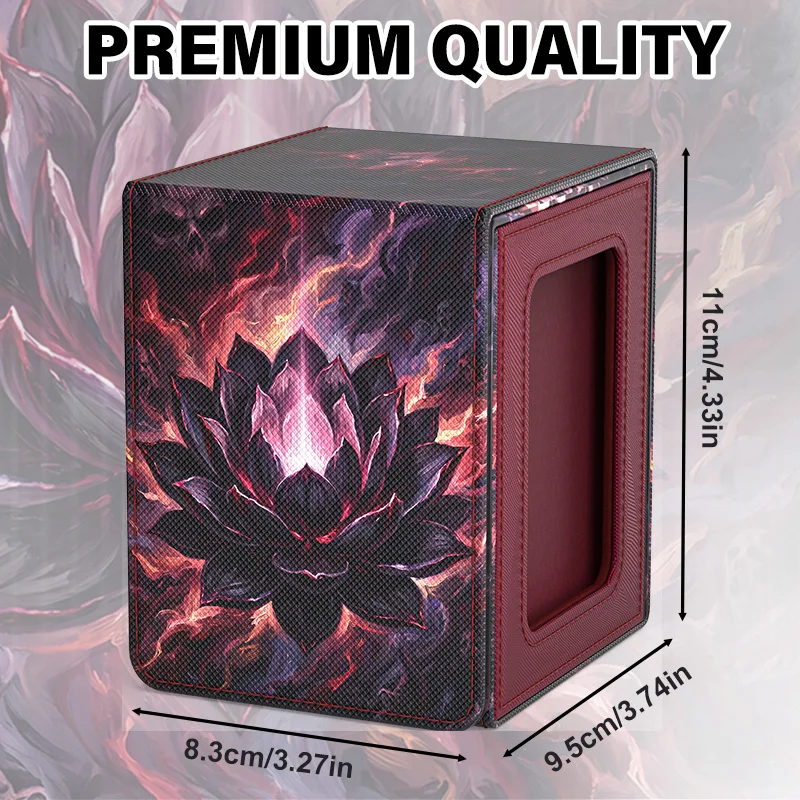 Card Deck Box for Lotus Pattern Print Cards with Display Window, Hold 100+ Double-Sleeved Cards, PU Leather, Fits CCG/TCG Cards
