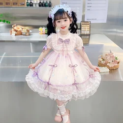 2024 new summer fashion girl bow Lolita dress comfortable and breathable cake skirt foreign girl party princess dress costume.