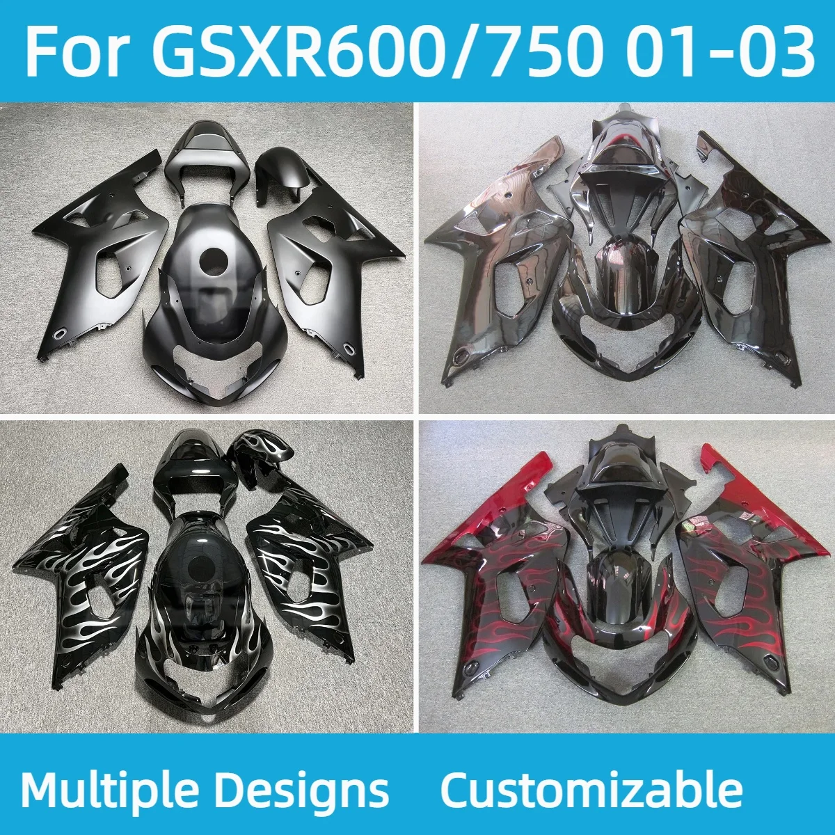 

Для GSXR600 GSXR750 2001 2002 2003 подходит для комплекта обтекателей GSXR 600 750 01 02 03, обтекатели индивидуальных деталей кузова для мотоцикла, черные