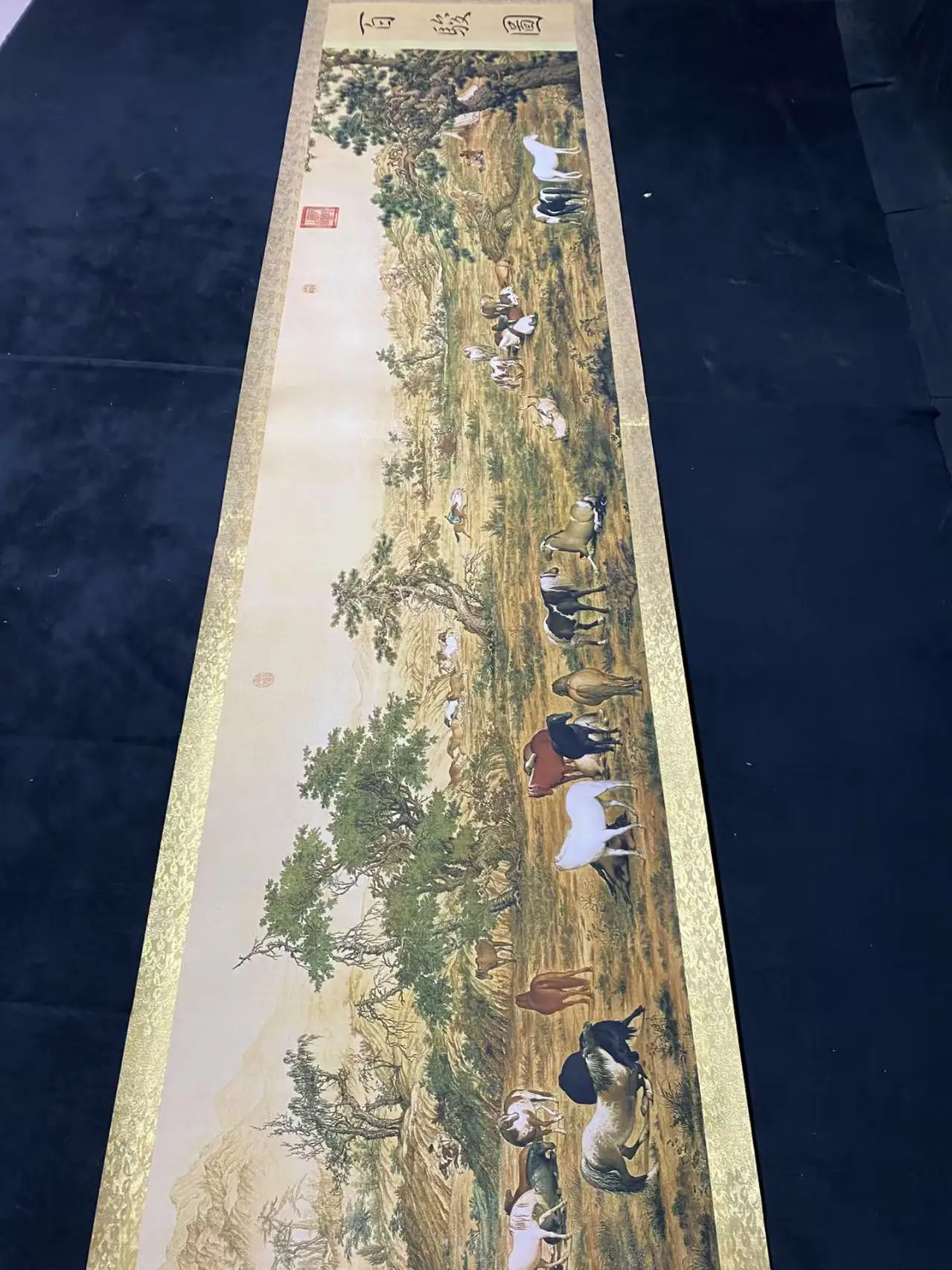 Antique calligraphy and painting Chinese painting Text & painting painting,Lang shi ning,One hundred of horses