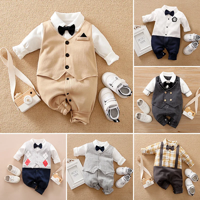 Newborn Clothing Handsome Gentleman Style Cotton Comfortable Soft Boys And Girls 0-18 SpringAndAutumn Long Sleeved Baby Bodysuit