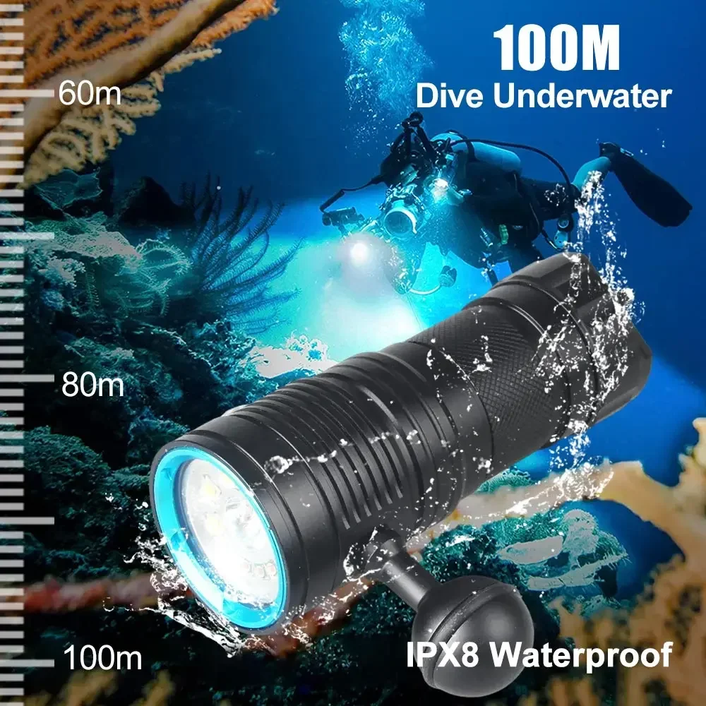 Professional 100M Underwater lamp LED Photography Light Lamp Diving Flashlight Waterproof Video Camera torch lanterna demergulho