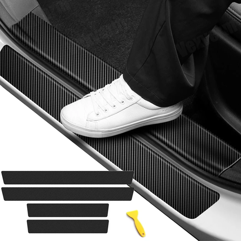 4pcs Thick Car Door Plate Protective Stickers Carbon FiberLeather Car Sticker Sill Scuff Cover Anti Scratch Decal 4pcs Thick Car
