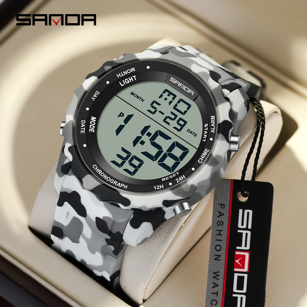 

Sanda 2184 Electronic Watch Camo Series Cool and Fashionable Outdoor Sports Multi functional Alarm Clock Men's Electronic Watch