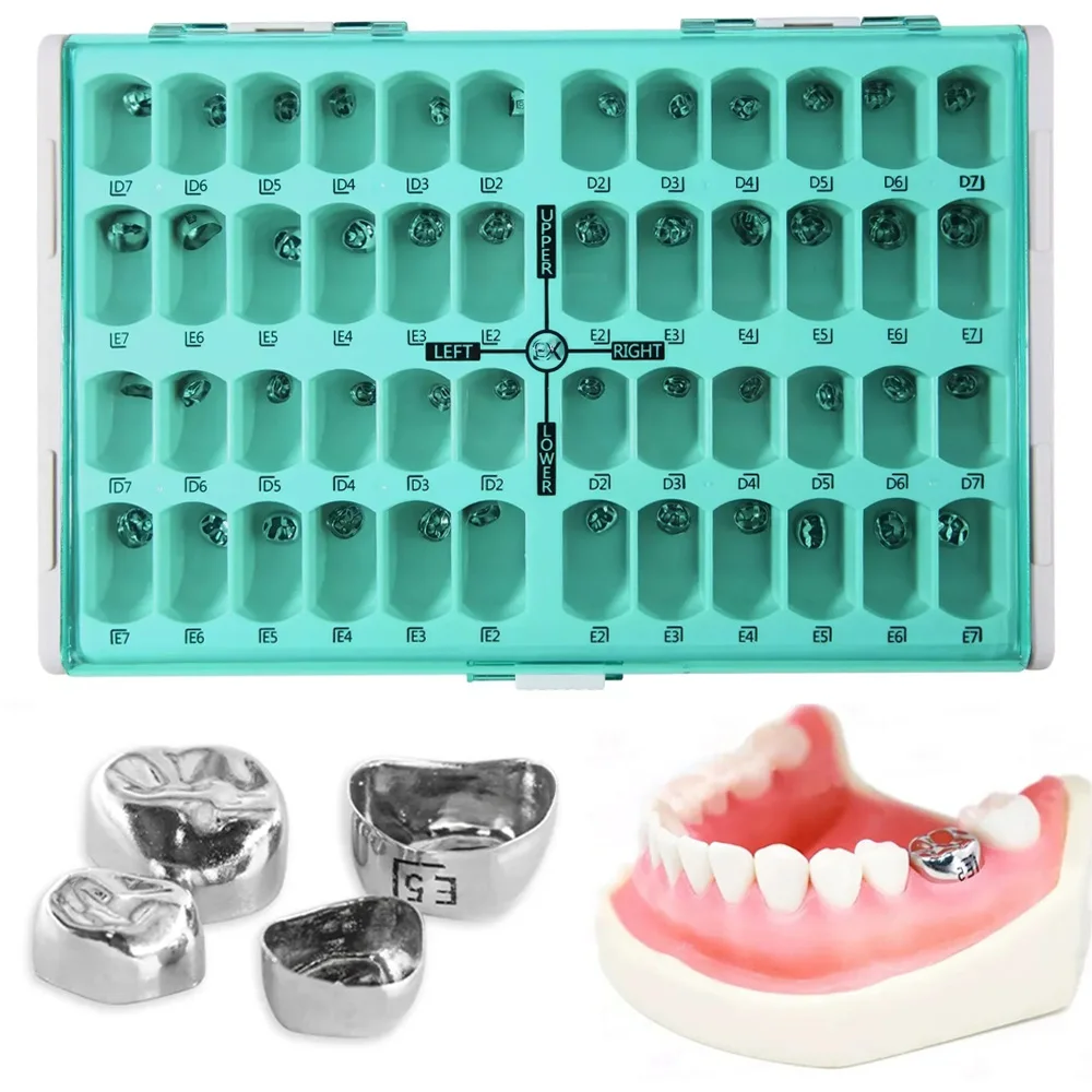 AG 1Box Dental Crowns Preformed Metal Crown Stainless Steel Temporary Crowns Dentistry Orthodontic Material Therapy Tools