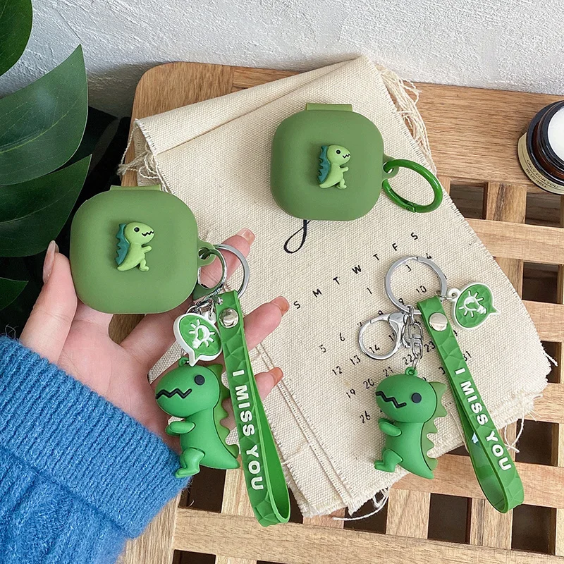 การ์ตูน Earaphone กล่องสำหรับ Samsung Galaxy Buds 2/Buds สด/Buds Pro กรณีตลกไดโนเสาร์ซิลิโคนป้องกันฝาครอบพร้อมพวงกุญแจ