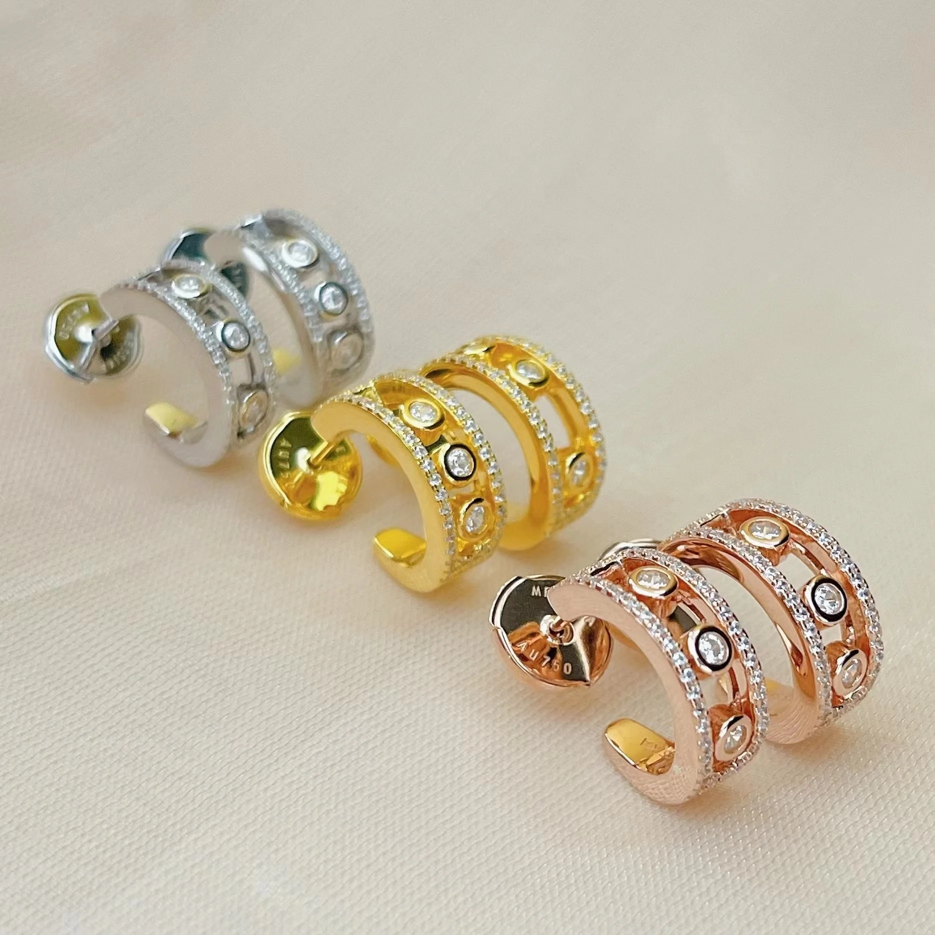 

925 Sterling Silver Three Diamond Sliding Earrings Earstuds Versatile Classic Luxury For Women High Quality Fine Jewelry