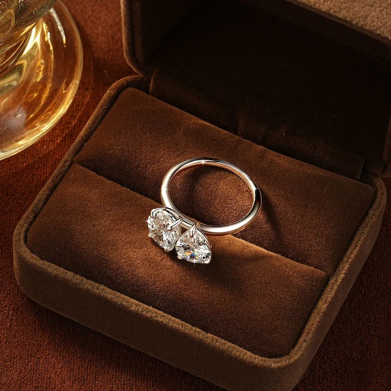 Rrjzz Birnen- & Rundschliff 7x9mm Doppel-CZ Labor-Diamant Mode Damen Verlobungsring 14k Vergoldeter Zirkonia Jubiläums-Schmuck Geschenke – Detail 8